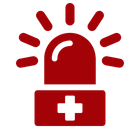 Red icon of a buzzing siren