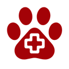 Red icon of a paw print and a medical symbol inside